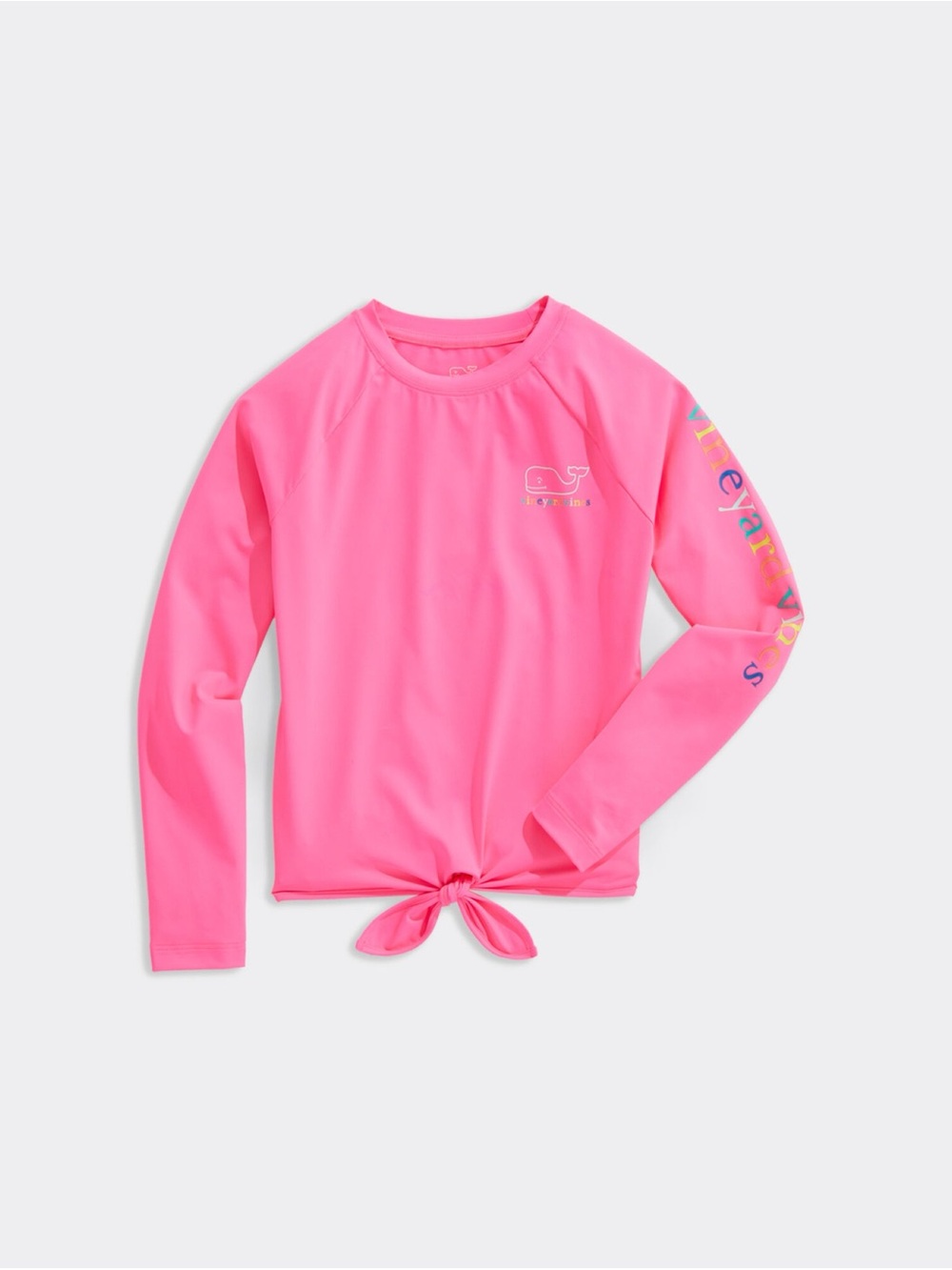 Vineyard Vines Girls Hot Pink Long-Sleeve Tie-Front Rash Guard 14